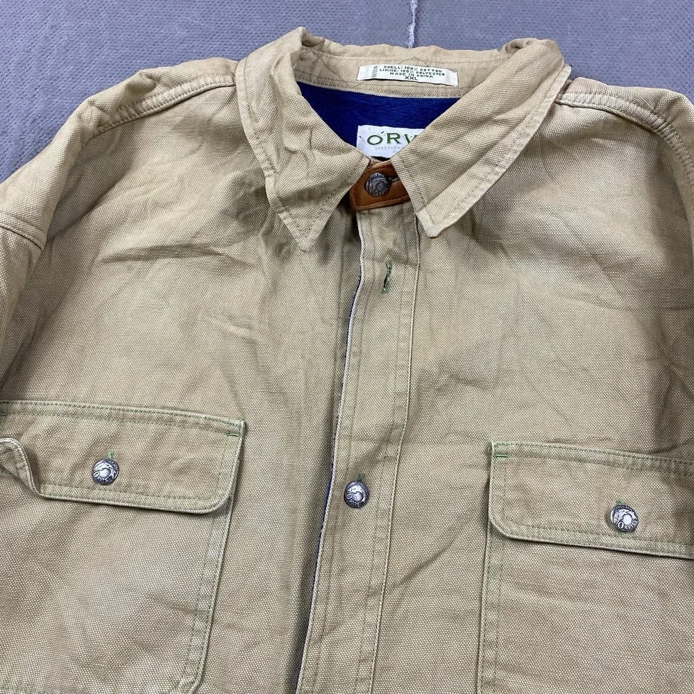 Orvis Mens Jacket XXL Beige Fleece Lined Shacket Outdoor Gorp Cabincore Canvas